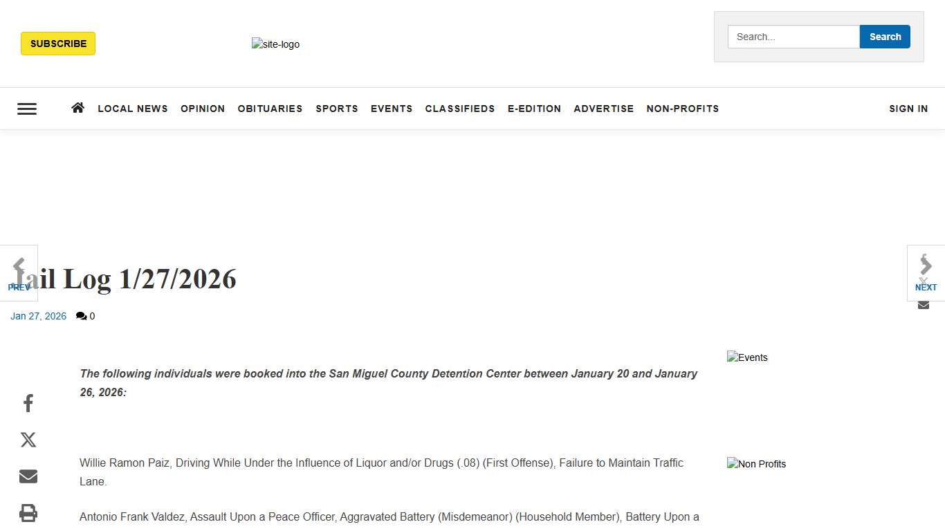 Jail Log 1/27/2026 Local News lasvegasoptic.com